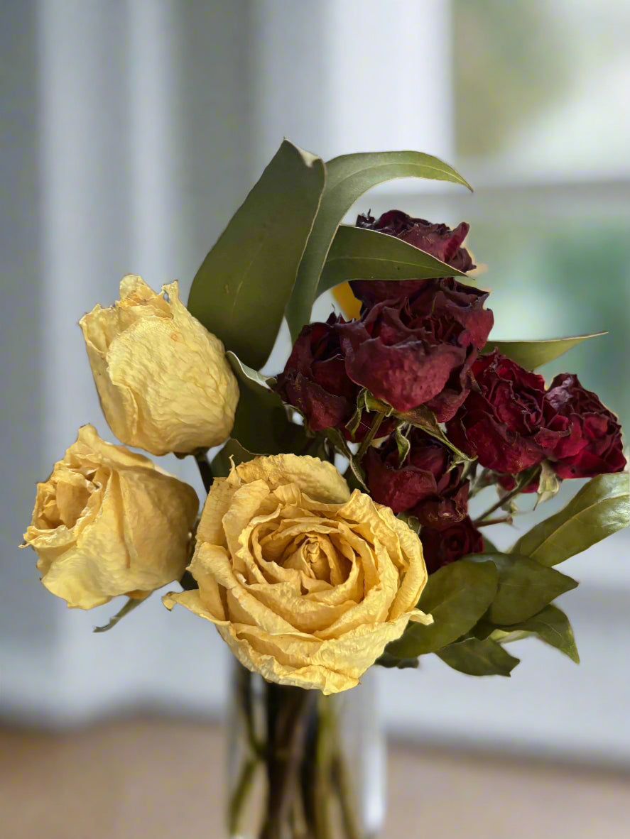 Dried Red Spray Roses and White Roses