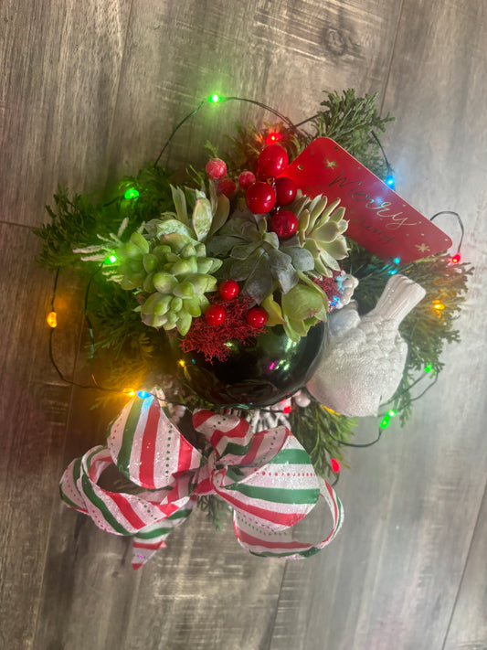 Jingle Bells Holiday Centerpiece with Succulents Medium I