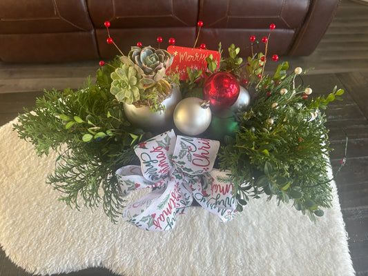 Jingle Bells Holiday Centerpiece with Succulents Large I