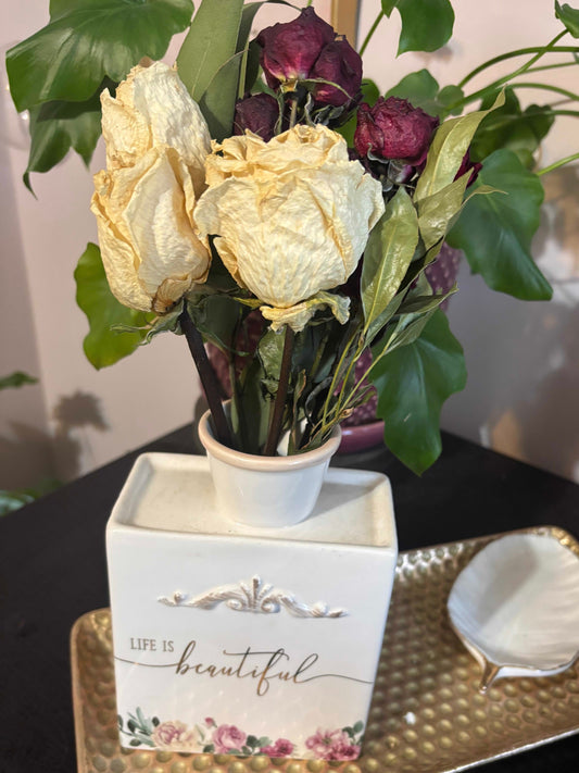 Dried Red Spray Roses and White Roses