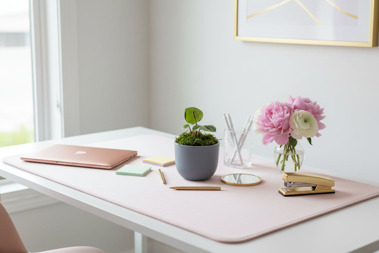 Potted plant on a textured surface with a blurred background