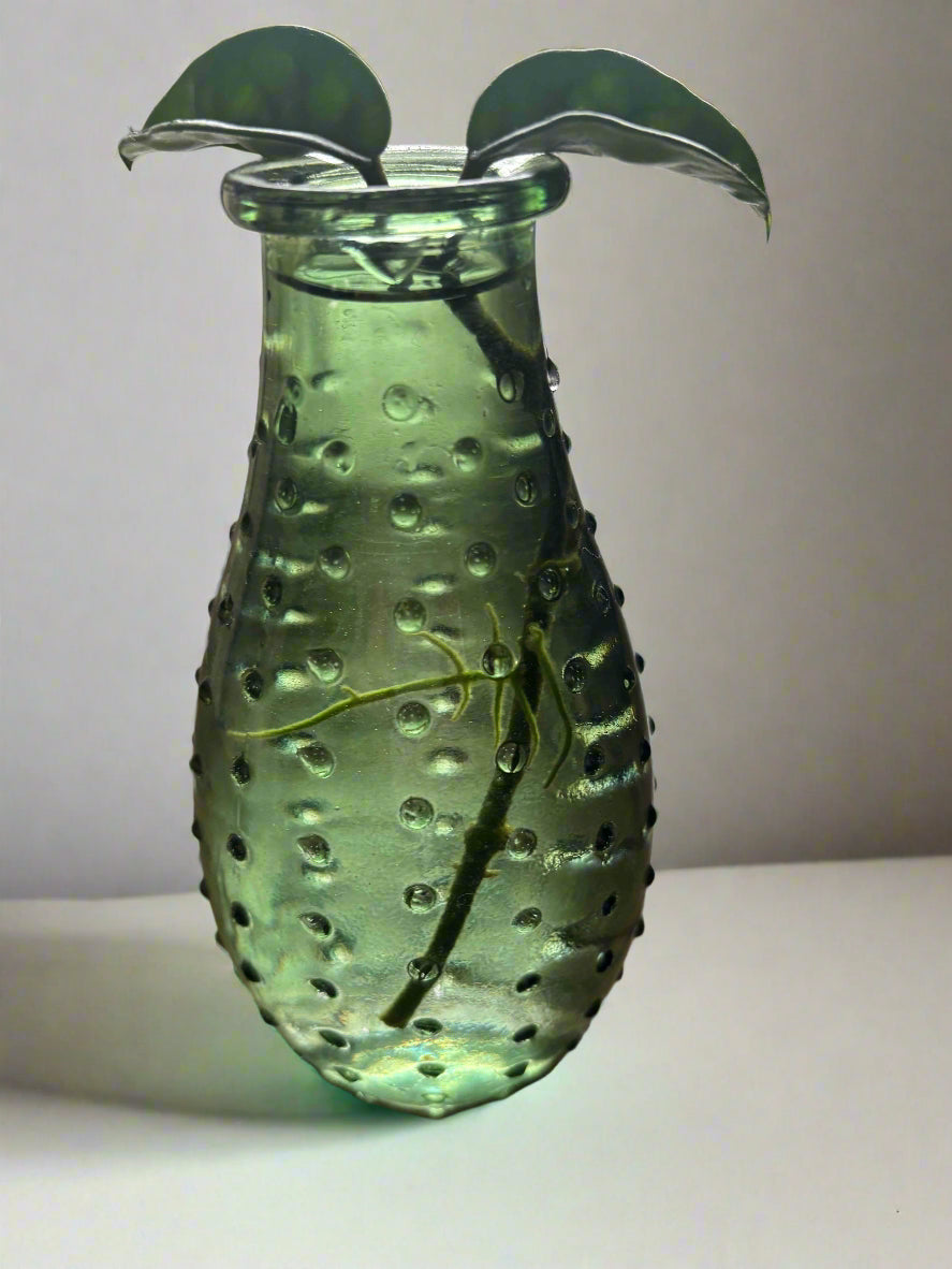 Green Tinted Mini Vase (5 in) with Hoya Crinkle Cutting